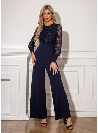 Embroidered Scoop Lace Polyester Maxi Jumpsuit/Pantsuit (295307797)