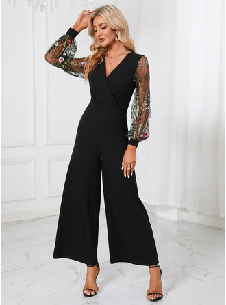 Embroidered V-Neck Polyester Maxi Jumpsuit/Pantsuit (295294124)