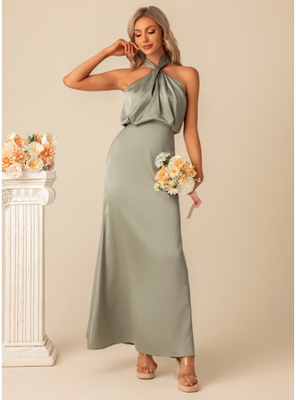 Halter A-line Satin Maxi Dress (295300954)