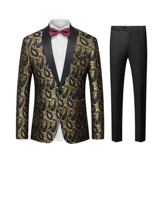 Men's Suit (Set of 3) Bow Tie Jacket Trouser Classic Floral Men's Modern Polyester Men's suits (314310965)