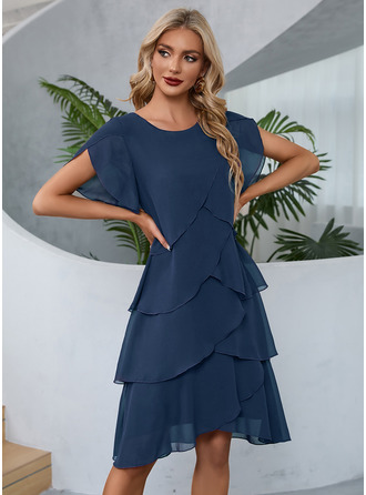 Ruffle Scoop A-line Chiffon Asymmetrical Midi Dress (295288446)